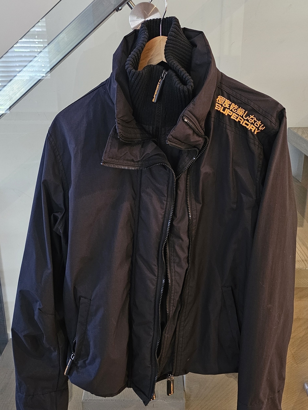 Superdry Black Lightweight Zip-Up Shirt Jacket with Ribbed Neck